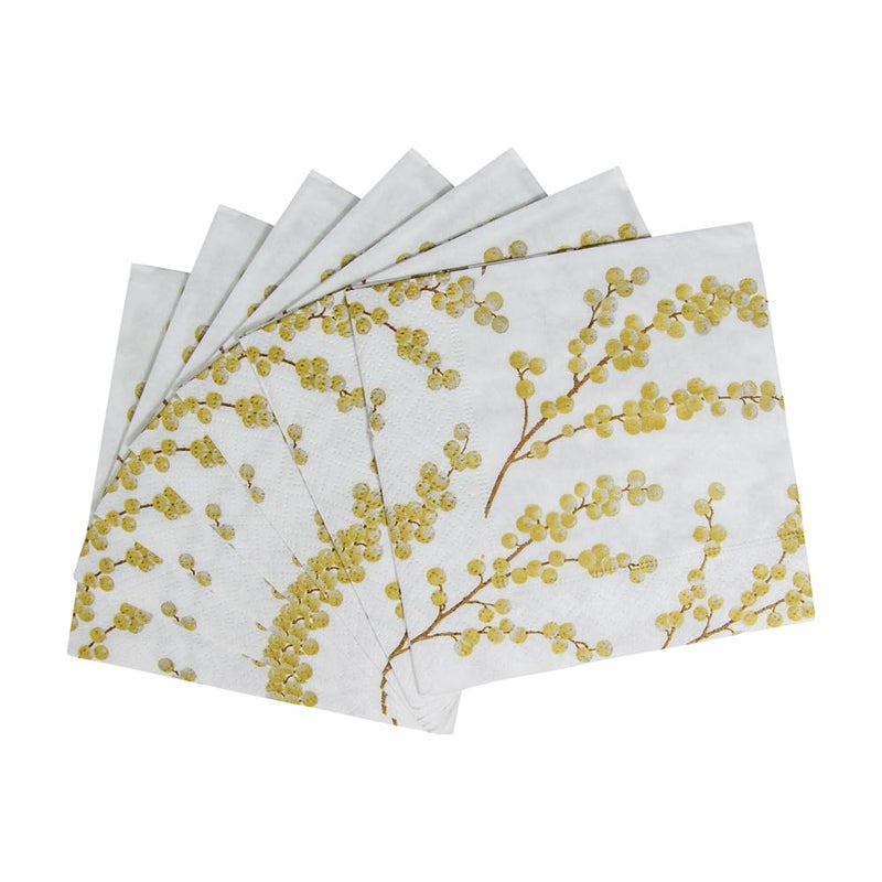 Caspari Entertaining with Caspari Berry Branches Paper Cocktail Napkin, White and Gold, Pack of 20 - Image 5